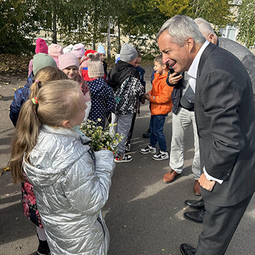 Meeting local school children in Ukraine